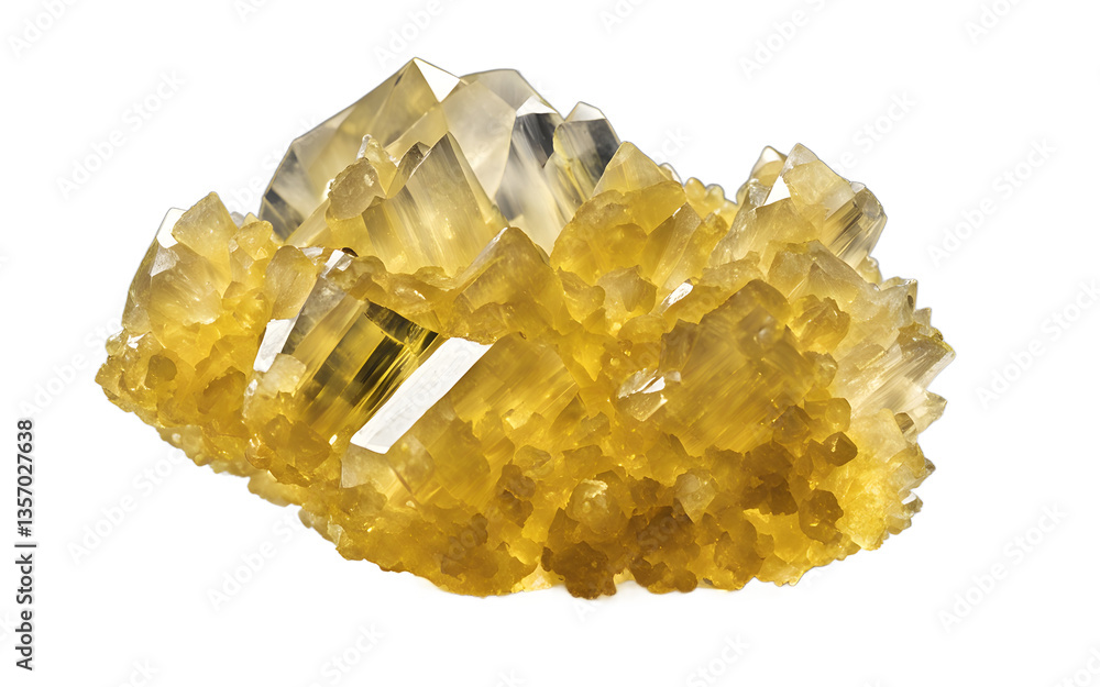 Poster sulfur crystal with a vibrant yellow color and rough texture, isolated on a empty plain background
