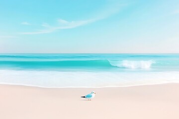Lone Seagull for Tranquil Beach Scene.