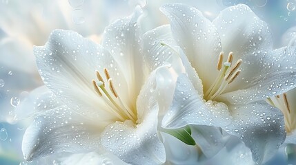 Fototapeta premium a group of white flowers with water droplets on them