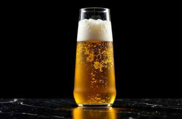 Mug of beer on a black marble background.