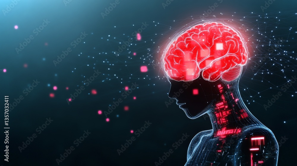 Poster neural implant users express deep emotions through innovative technology in a futuristic setting