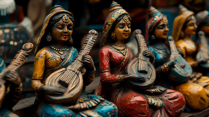 Fototapeta premium Colorful wooden figurines depicting women