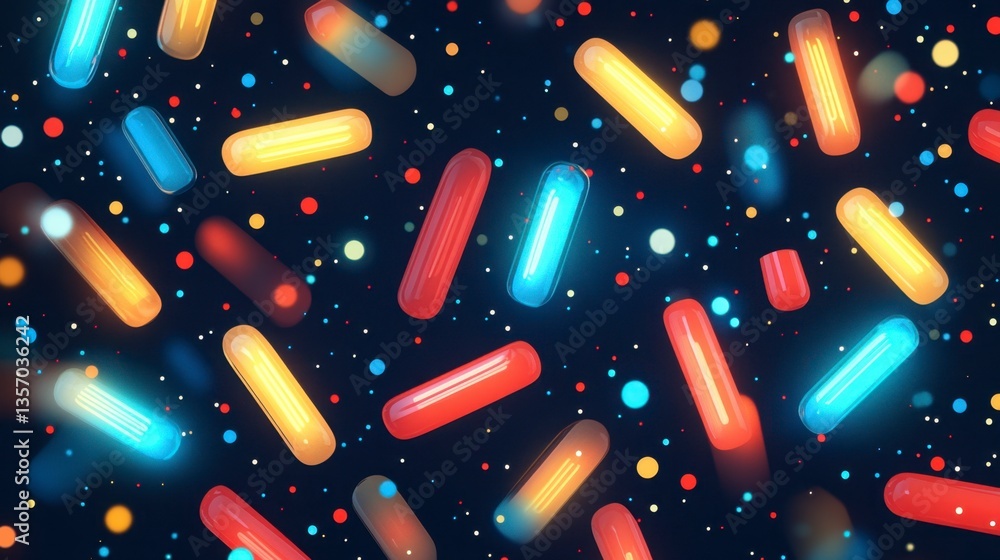 Aufkleber abstract background with colorful glowing capsules floating in a dark space, illuminated with vibran