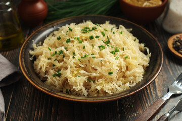 A bowl with traditional German Sauerkraut	