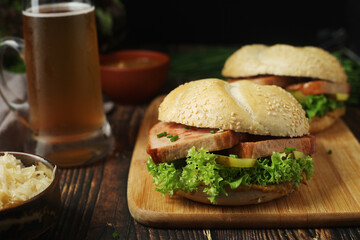 Leberkaessemmel sandwich - traditional fast food snack in Germany	