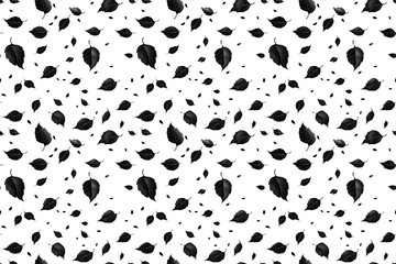 Minimalistic Black and White Falling Autumn Leaves Pattern