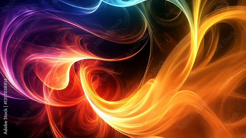 Aufkleber vibrant swirling abstract waves of multicolored light and smoke on dark background with dynamic moti