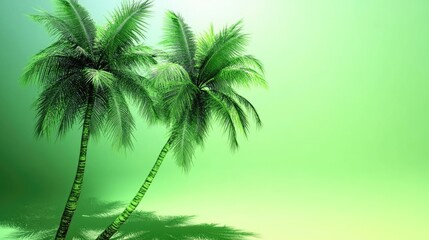 Obraz premium Serene Tropical Paradise: Two Lush Palm Trees Under a Verdant Sky