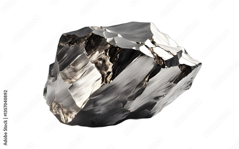 Poster ytterbium metal chunk with a soft silvery-white surface, isolated on a empty plain background