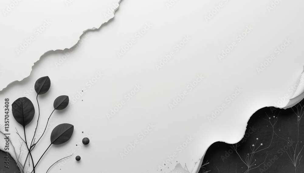 Poster creative paper tear art displaying botanical elements minimalist design digital art clean environmen