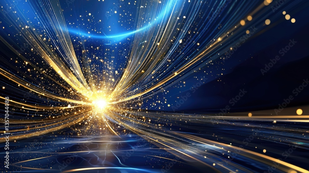 Poster big data visualization background with abstract glowing particles and light streams
