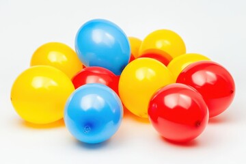 Colorful assortment of balloons in vibrant hues piled together against a white background