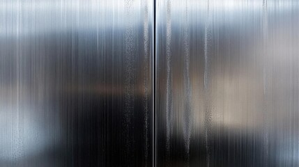 Close-up of a metallic surface with condensation, showcasing reflections and textures