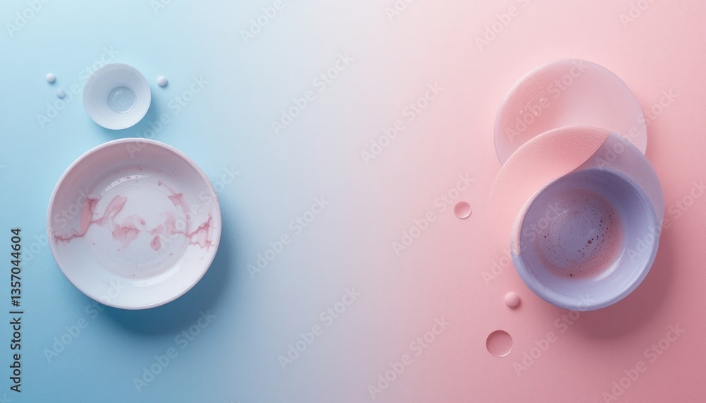 Poster colorful abstract design with plates and water droplets soft gradient background digital art minimal