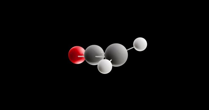 Ethenone molecule, rotating 3D model of ketene, looped video on a black background