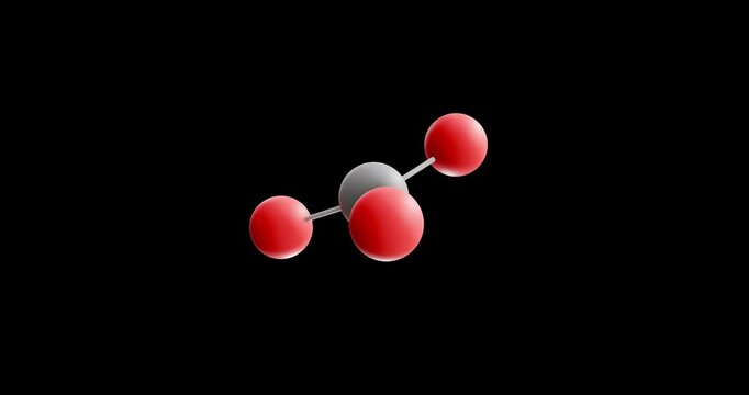Carbonate molecule, rotating 3D model of salt of carbonic acid, looped video on a black background