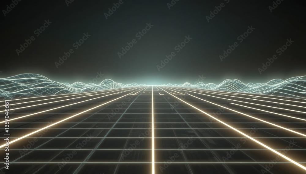 Poster futuristic digital landscape visualization virtual space 3d graphics abstract environment wide-angle