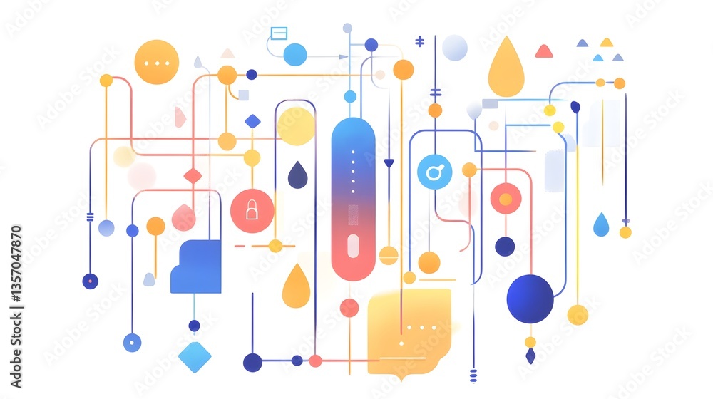 Poster an abstract geometric pattern. featuring various shapes, lines, and colors, the design presents a se