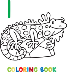 Funny iguana. Animals coloring book for kids