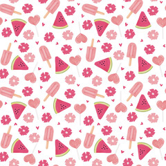 Summer Seamless Pattern – Hand-Drawn Watercolor Popsicles, Lollipops & Watermelon