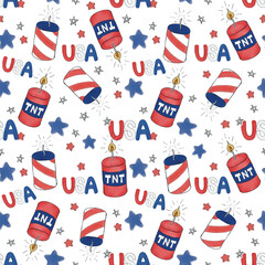 4th of July Seamless Pattern – Hand-Drawn Watercolor Patriotic Design