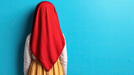 Activists and NGOs Advocating for Child Rights Humanitarian Efforts, Infographic Design style, Person wearing headscarf against blue wall. World Day Against Child Labour