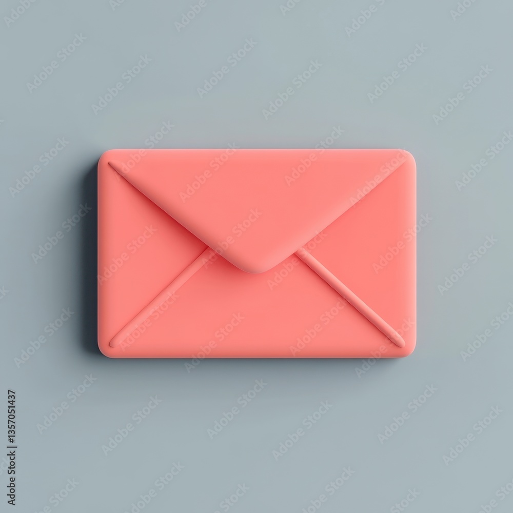 Aufkleber a coral pink envelope icon on a light gray background. the 3d rendered image is simple and clean, pe