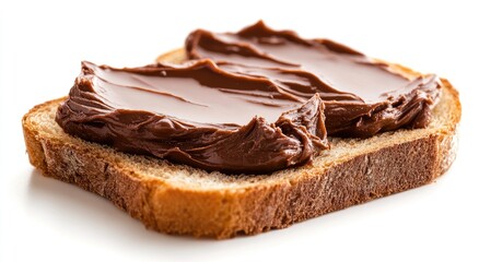 Chocolate hazelnut spread on toast.  A close-up of two slices of toast topped with a generous amount of smooth, rich chocolate hazelnut spread. 