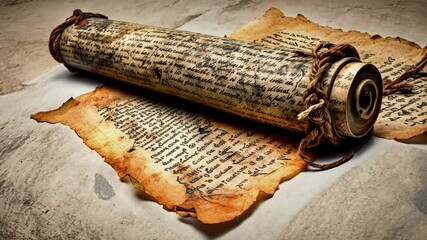 An old manuscript of ancient biblical roll prophets message of God 4K