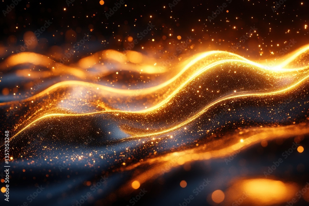 Poster abstract light waves: a mesmerizing display of abstract light waves in a dynamic dance of golden ene