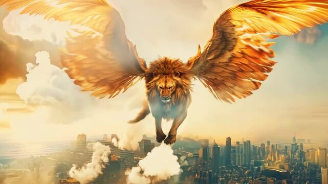 A lion with wings symbol of the ancient empire of Babylon 4K
