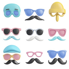 Isolated on transparent background, png Colorful masks and glasses for fun occasions.
