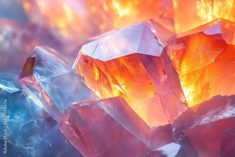 Poster glowing crystals: a close-up shot capturing the mesmerizing beauty of a cluster of crystals, display