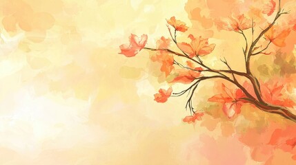 Autumnal tree branch against pastel sky, artistic floral background, natural, use for wallpaper, cards, prints