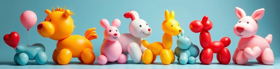 Playful balloon animals representing animals and baby toys, ideal for kids' parties and events, kids, party, toys