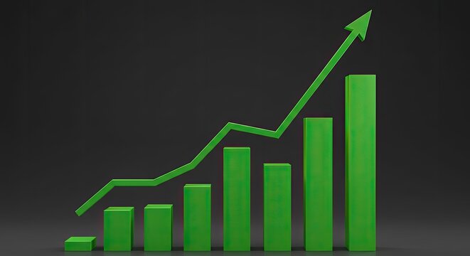 Minimalist Bar Chart With Rising Green Graph Lines on a Dark Background