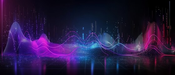 A vibrant digital wave visualization with colorful peaks and patterns, representing data or sound frequencies in a futuristic style.