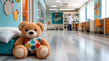 Child-friendly play area with teddy bear, interior view