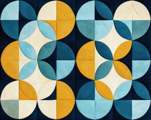 Geometric Art with Interlocking Circular Shapes in Vibrant Colors and Texture