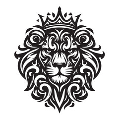 Majestic Lion: A striking illustration of a lion's head wearing a crown, rendered in a bold, artistic style, embodies regal power and untamed spirit.
