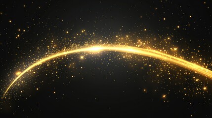 Obraz premium Glowing golden light streak on dark background with sparkles.