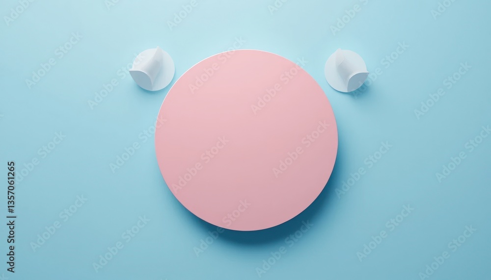 Poster creative abstract design action pink circular shape with white elements minimalist art display in st