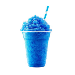 Refreshing blue slushy drink in a clear cup with a straw. transparent background