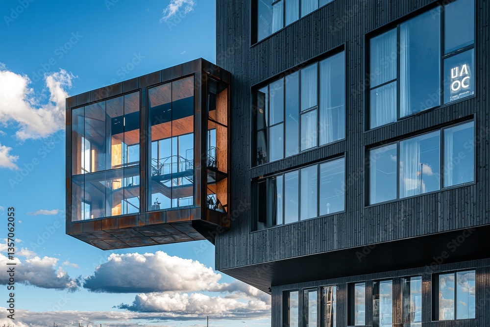 Poster modern architecture is represented by an abstract fragment with a blue tone
