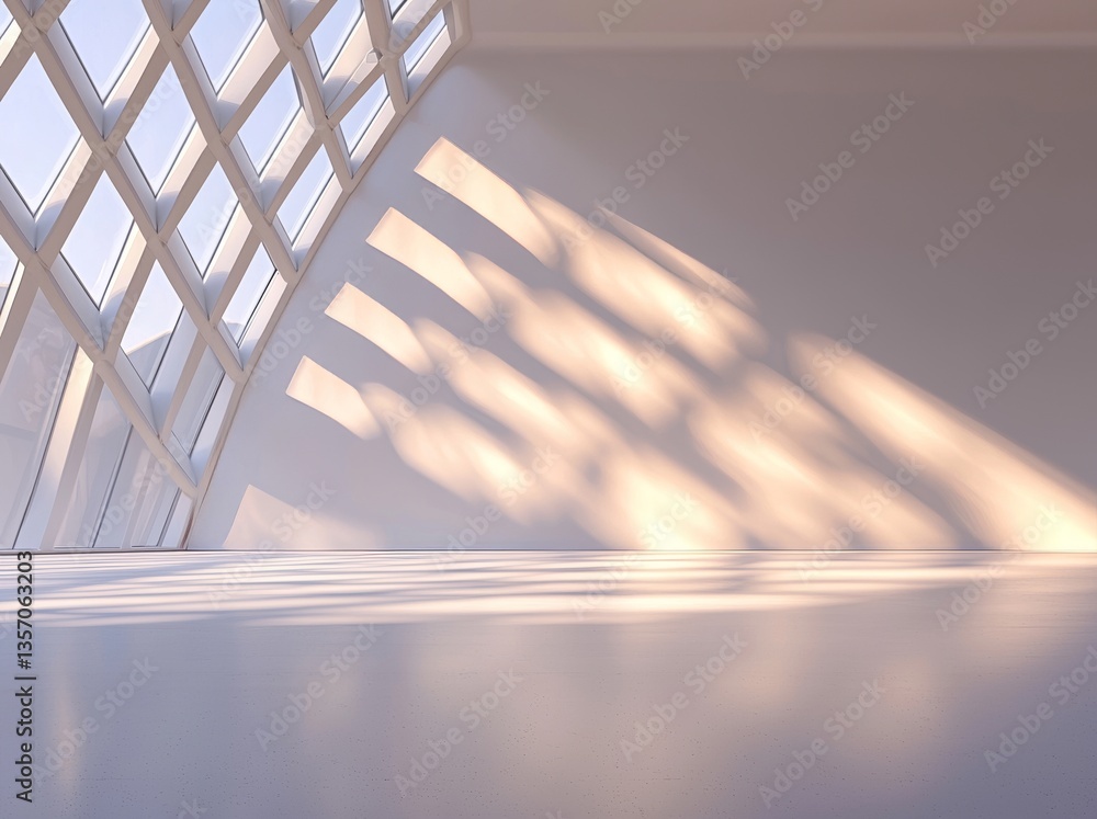 Poster an empty white interior space with windows and concrete walls serves as the background in this 3d re