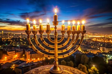 Aerial View of Menorah Lighting Ceremony at Night