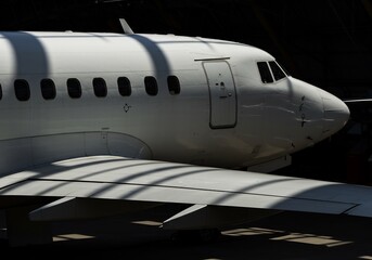 White Airplane Wing Shadows Strong Light. AI Generated