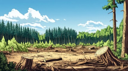 Obraz premium Deforestation impact on forest ecosystems clear-cut area digital art natural landscape wide view environmental awareness