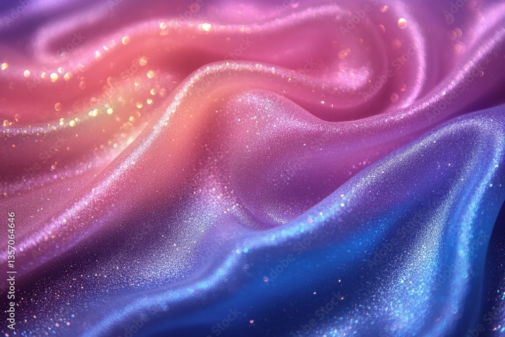 Poster soft waves of color: a close-up of shimmering silk fabric with delicate, cascading folds, transition