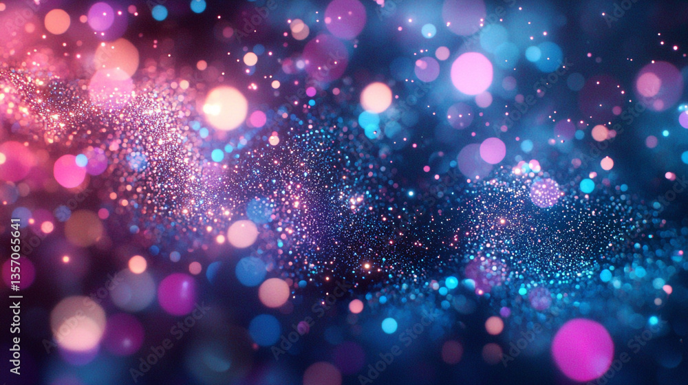 Poster a vivid display of bokeh lights with sparkling glitter in shades of pink and blue creating a dreamy 